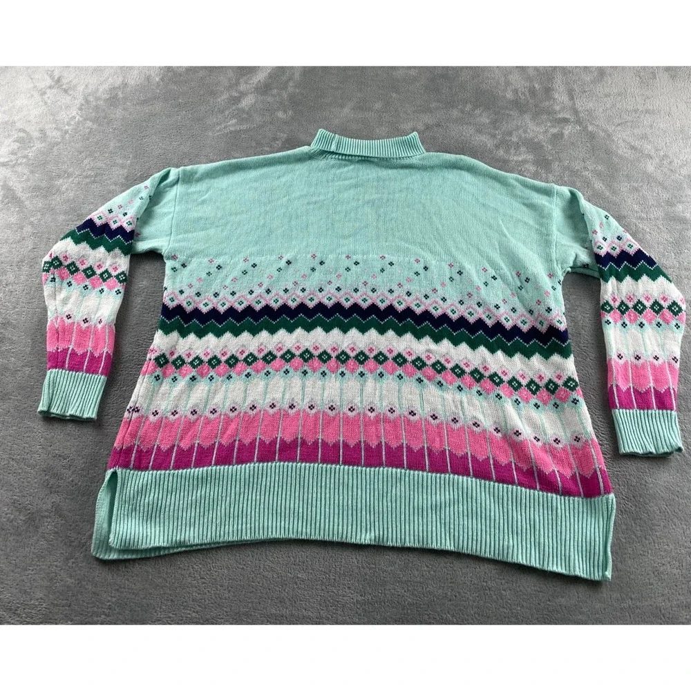 Crown & Ivy Womens Mint Green Fair Isle Mock Neck Knit Sweater Size Medium